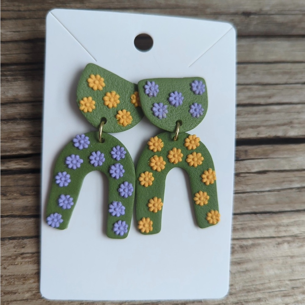 Floral Earrings - Green, Orange, Purple
